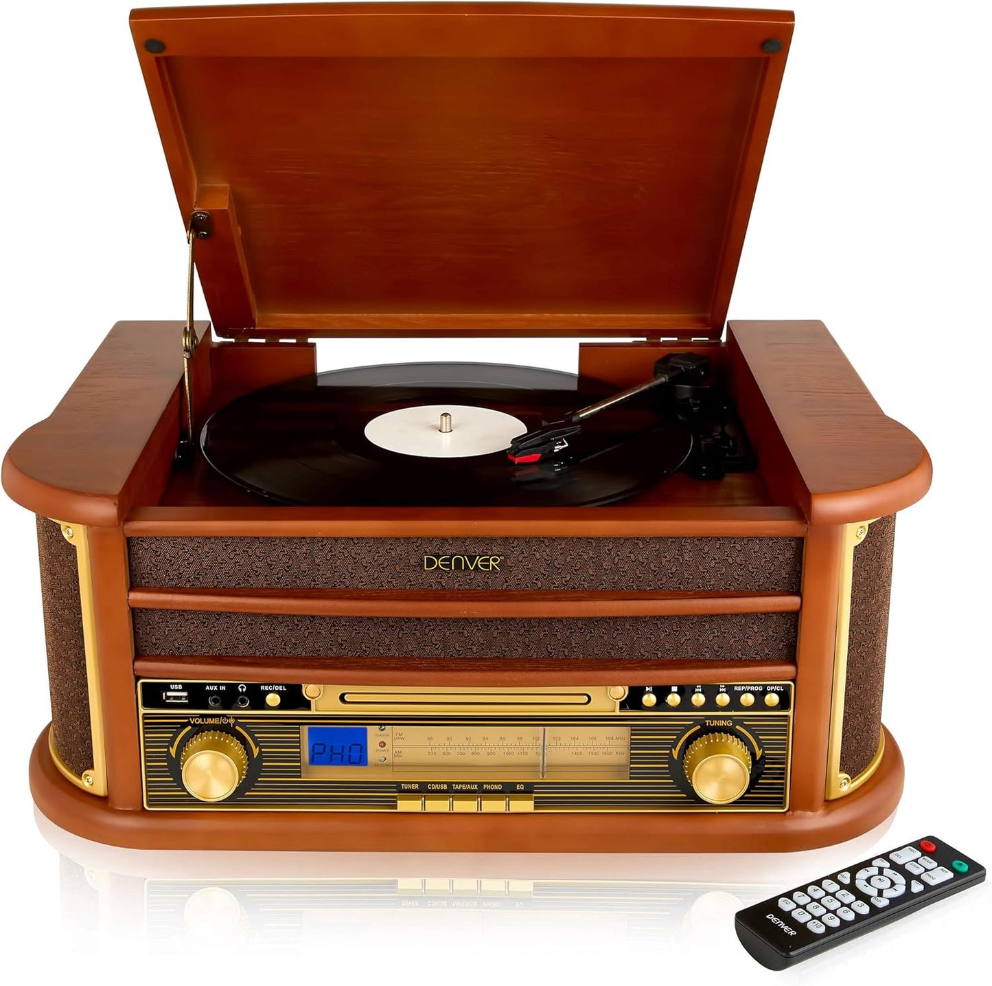 8-in-1 CD Cassette Player Retro Wooden Record Player HiFi System