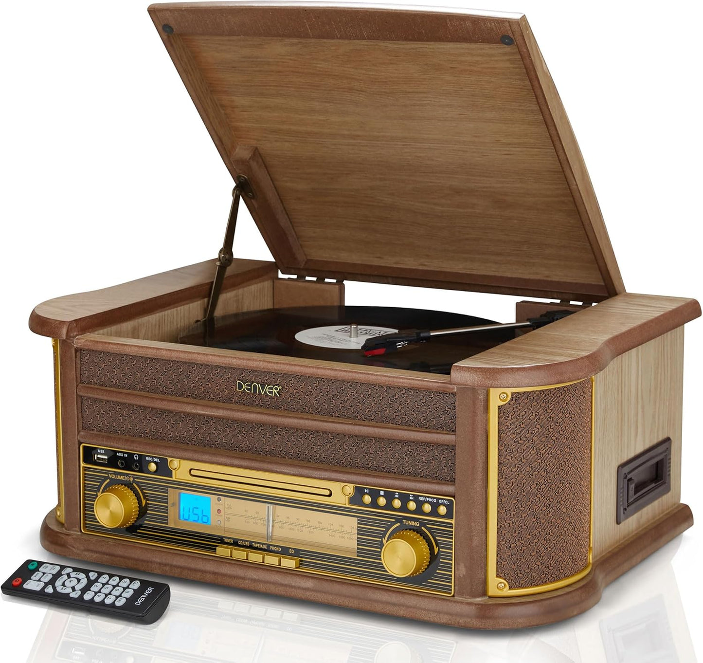 8-in-1 CD Cassette Player Retro Wooden Record Player HiFi System