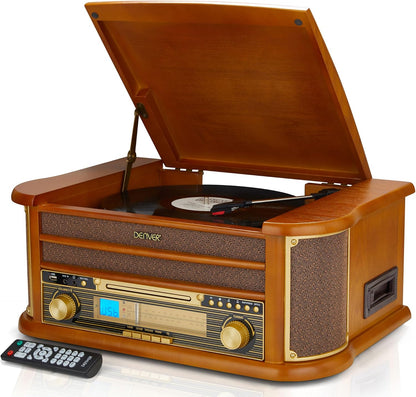 8-in-1 CD Cassette Player Retro Wooden Record Player HiFi System