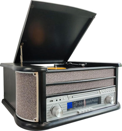 8-in-1 CD Cassette Player Retro Wooden Record Player HiFi System