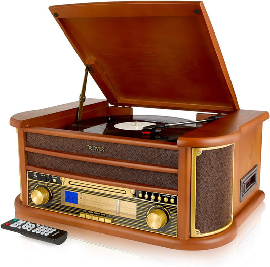 8-in-1 CD Cassette Player Retro Wooden Record Player HiFi System